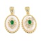 Brass Micro Pave Clear Cubic Zirconia Pendants, Cadmium Free & Nickel Free & Lead Free, with Glass, Oval Charms, Real 18K Gold Plated, 21x15x6mm, Hole: 4.8x2mm