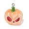 Halloween Transparent Resin Pendants, with Platinum Iron Hoop, Pumpkin, 26x25x25.5mm, Hole: 2mm