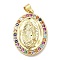 Rack Plating Brass Micro Pave Cubic Zirconia Pendants, Long-Lasting Plated, Lead Free & Cadmium Free, Oval with Saint, Real 18K Gold Plated, 27x19x4mm, Hole: 4x3.5mm