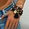 Fashionable Real 14K Gold Plated Beaded Bracelet Set, Tassel Stretch Bracelets for Women