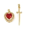Brass Micro Pave Clear Cubic Zirconia Pendants Sets, Heart and Sword, with Glass, Lead Free & Cadmium Free, Long-Lasting Plated, Rack Plating,Real 18K Gold Plated, FireBrick, heart: 18.5x16.5x8.5mm, Hole: 4.5x3mm