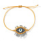 Waxed Cord Braided Bracelets, Glass Eye Bead Bracelets for Women, with Golden Brass Round Beads, Gray, Inner Diameter: 11 inch(28cm)