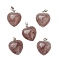 Natural Strawberry Quartz Pendants, with Platinum Brass Loops, Heart, 18~19x15~15.5x7~10mm, Hole: 6x2.5~3mm
