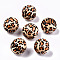 Printed Natural Wooden Beads, Round with Leopard Print Pattern, Peru, 14x13mm, Hole: 3~4mm
