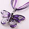 Butterfly Alloy Enamel & Rhinestone Pendant Waxed Cord Necklaces for Women, Platinum, Blue Violet, 18.50 inch(47cm)