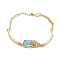 Golden Tone Brass Link Bracelets, with Glass and Cubic Zirconia, Pi Xiu, Sky Blue, 7-5/8 inch(19.5cm), 2.5~3mm