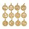 304 Stainless Steel Pendant Rhinestones Settings, Ion Plating(IP), Flat Round with Constellation, Golden, Fit 1.8mm Rhinestones, 29x25.5x3.5mm, Hole: 4.5x3mm