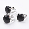 Adjustable Natural Dyed & Heated Black Agate Finger Rings, with Brass Findings, US Size 7 1/4(17.5mm)