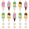 Summer Theme Alloy Enamel Pendants, Ice Cream Charms, with Brass Open Jump Rings, Mixed Color, Charms: 26x10x1mm, hole: 2mm, 10pcs; Jump Rings: 20 Gauge, 4x0.8mm, Inner Diameter: 2.4mm, 10pcs