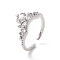 Clear Cubic Zirconia Crown Open Cuff Ring, Brass Jewelry for Women, Cadmium Free & Lead Free, Platinum, US Size 6 1/4(16.7mm)