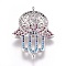 Brass Micro Pave Cubic Zirconia Links, Lead Free & Cadmium Free, Hamsa Hand/Hand of Fatima/Hand of Miriam, Colorful, Platinum, 27x18.5x3mm, Hole: 1.2mm