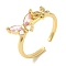 Rack Plating Brass Micro Pave Cubic Zirconia Cuff Ring, Butterfly Open Ring for Women, Cadmium Free & Lead Free, Long-Lasting Plated, Real 18K Gold Plated, Adjustable