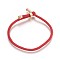 Cotton Cord Bracelets, with Brass Finding, Long-Lasting Plated, Red, Real 24K Gold Plated, 8-1/2 inch(21.5cm)~9 inch(23cm)