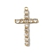 304 Stainless Steel Rhinestone Pendants, Cross, Real 18K Gold Plated, Clear, 39x23x4.5mm, Hole: 2mm