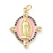 Brass Micro Pave Cubic Zirconia Pendants, with Enamel, Long-Lasting Plated, Real 18K Gold Plated, Oval with Saint, Midnight Blue, 26x20x2.5mm, Hole: 3mm
