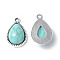Resin Imitation Turquoise Pendants, with Rack Plating Tibetan Style Alloy Settings, Lead Free & Cadmium Free & Nickel Free, Teardrop Charm, Antique Silver, 19.5x13x5.5mm, Hole: 1.6mm