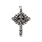 304 Stainless Steel Big Pendants, Cross with Skull Charm, Antique Silver, 63x39x6mm, Hole: 4x7mm