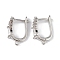 Brass Teardrop Hoop Earring Findings, Latch Back with Clear Cubic Zirconia, Lead Free & Cadmium Free, Platinum, 18x13x5mm, Hole: 1.2mm, Pin: 1mm