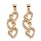 Brass Micro Pave Clear Cubic Zirconia Beads Pendant, Long-Lasting Plated, Three Heart, Real 18K Gold Plated, 31x11x2mm, Hole: 3.2mm