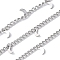 304 Stainless Steel Curb Chains, Unwelded, with Spool, with Moon Charms, Stainless Steel Color, 5.5x3.5x0.5mm