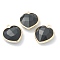 Natural Obsidian Pendants, with Golden Brass Edge, Faceted, Heart, 19x16.5x6~6.5mm, Hole: 1.6mm