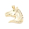 Brass Micro Pave Cubic Zirconia Pendants, Cadmium Free & Lead Free, Horse's Head, Real 16K Gold Plated, 27.5x26.5x5.5mm, Hole: 4.5x3.5mm