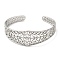 Non-Tarnish 304 Stainless Steel Cuff Bangles, Hollow Flower Open Bangles for Women, Stainless Steel Color, Inner Diameter: 2x1-7/8 inch(5.2x4.8cm), 7.5~20mm
