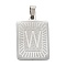 Non-Tarnish 304 Stainless Steel Pendants, Rectangle with Alphabet, Letter.W, 30x20x1.5mm, Hole: 3x6mm
