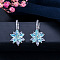 Brass Cubic Zirconia Hoop Earrings, Flower, Platinum, Light Sky Blue, 24x12mm