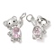Brass & Glass & Cubic Zirconia Pendants, Cadmium Free & Nickel Free & Lead Free, Bear Charm, Real Platinum Plated, 19x17x5mm, Hole: 3mm