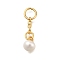 Brass Natural Pearl Keychain Clasps, Cadmium Free & Nickel Free & Lead Free, Round, Real 18K Gold Plated, 22x6mm, Hole: 4mm
