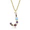 Brass Micro Pave Cubic Zirconia Pendant Necklaces, Initial Necklaces, with Cable Chains, Letter J, Colorful, Real 18K Gold Plated, 15-3/4 inch(40cm)