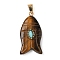 Natural Tiger Eye & Synthetic Turquoise Carved Pendants, Fish Charms with Brass Bails, Golden, 35x17.5x7.5~8mm, Hole: 4.3x6.5mm