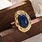 Oval Natural Lapis Lazuli Finger Rings, 304 Stainless Steel Cuff Rings for Women, Golden, oval: 22x17.5mm, Adjustable