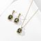Oval Brass Micro Pave Cubic Zirconia Pendant Necklace & Stud Dangle Earring, Golden, Olive Drab, 400mm & 28x15mm