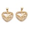 Brass Micro Pave Clear Cubic Zirconia Beads Pendant, Long-Lasting Plated, Heart of Tree, Real 18K Gold Plated, 19x19x3mm, Hole: 3.3mm