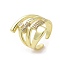 Brass Micro Pave Clear Cubic Zirconia Open Cuff Ring for Women, Golden, Inner Diameter: 17.8mm