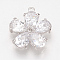 Brass Cubic Zirconia Pendants, Nickel Free, Real Platinum Plated, Flower, 20x18x5mm, Hole: 1mm