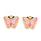 304 Stainless Steel and Enamel Glitter Powder Pendants, Butterfly Charms, Ion Plating(IP), Real 18K Gold Plated, Pink, 11x13.2x2.2mm, Hole: 1.2~1.4mm