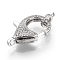 Brass Micro Pave Cubic Zirconia Lobster Claw Clasps, Cadmium Free & Lead Free, Platinum, 32x18x6mm, Hole: 1~2mm