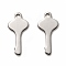 Non-Tarnish 201 Stainless Steel Pendants, Key, Stainless Steel Color, 23x11x1mm, Hole: 1.8mm