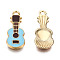 Eco-Friendly Zinc Alloy Pendants, with Enamel, Cadmium Free & Nickel Free & Lead Free, Guitar Shape, Light Gold, Light Sky Blue, 23x9x2mm, Hole: 2mm