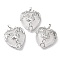 Natural Quartz Crystal Heart Pendant Rhinestone Settings, Rock Crystal, Rack Plating Platinum Plated Brass Wings Charms, Long-Lasting Plated, Fit for 3mm Rhinestone, 37x33x10~11.5mm, Hole: 8x5mm