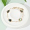 Rectangle Brass Abalone Shell Link Bracelets, with Pearls, Real 14K Gold Plated, 6-3/4 inch(17cm)