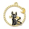 Alloy Pendants, Flat Round with Cat, Black, 25x22x2mm, Hole: 1.5mm