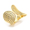 Brass Micro Pave Cubic Zirconia Open Cuff Ring, Cadmium Free & Lead Free, Teardrop, Real 16K Gold Plated, US Size 8 1/2(18.5mm)