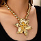 3D Flower Alloy Pendant Round CCB Plastic Beaded Necklaces for Women, Golden, 15.75 inch(40cm)