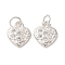 925 Sterling Silver Pave Clear Cubic Zirconia Pendants, Heart Charms, with Jump Rings, Silver, 8.5x7.5x2mm, Hole: 2.5mm