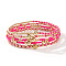 5Pcs Zinc Alloy & Glass Seed Round Beads Stretch Bracelet Set for Women, Deep Pink, Inner Diameter: 5/8 inch(1.6cm)