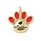 Brass Enamel Charms, Paw Print with Word For Now Charm, with Jump Ring, Lead Free & Cadmium Free, Long-Lasting Plated, Rack Plating, Real 18K Gold Plated, Red, 11.5x11x2mm, Hole: 3.4mm